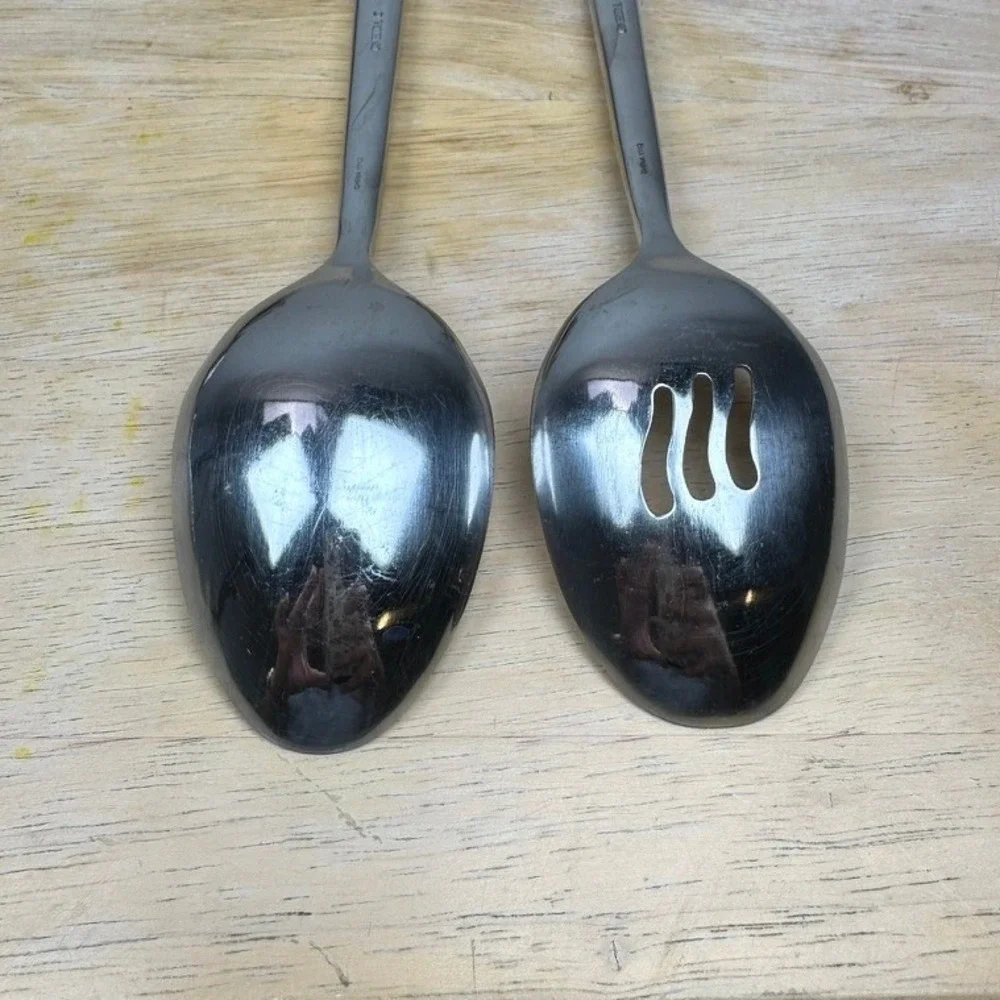 Oneida PORTER Serving‎ Spoons 2pc Silver Stainless Steel Slotted & Solid Kitchen